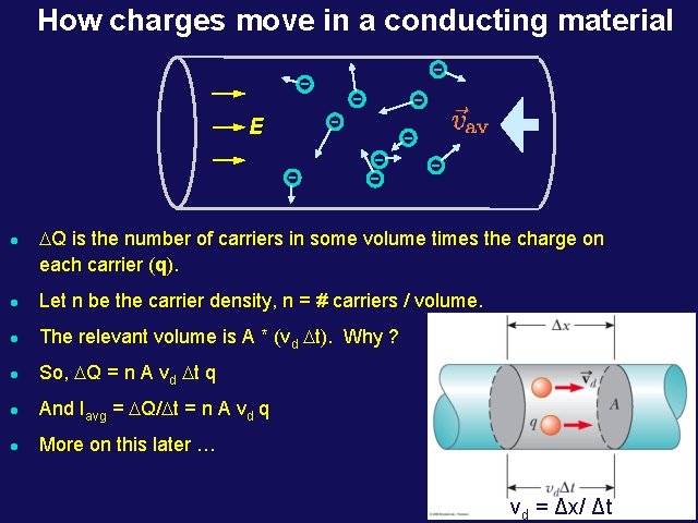 How charges move in a conducting material E l DQ is the number of
