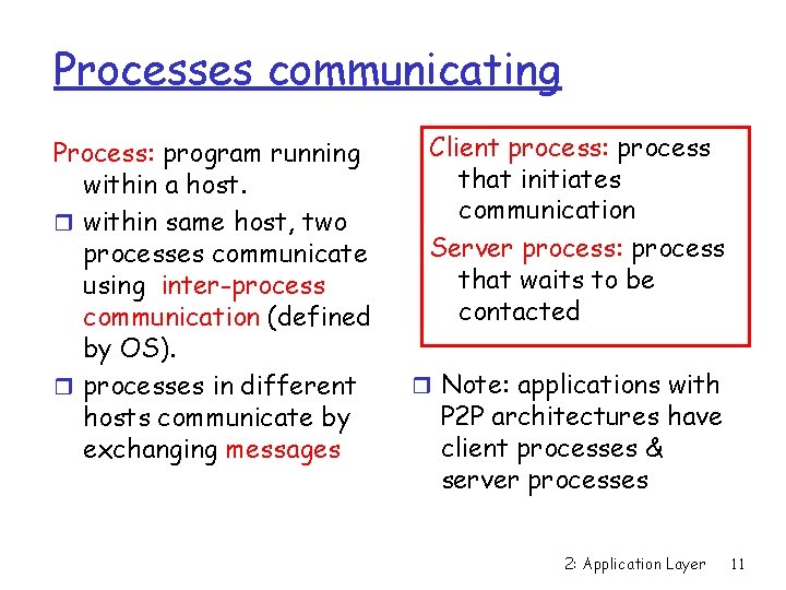 Processes communicating Process: program running within a host. r within same host, two processes