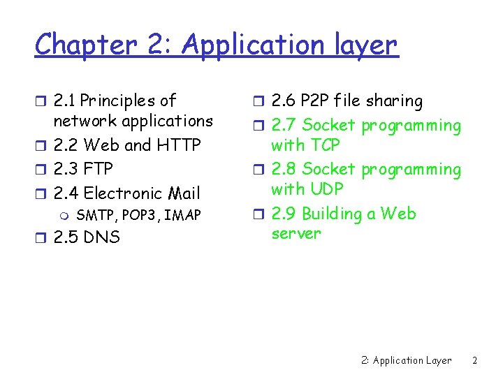 Chapter 2: Application layer r 2. 1 Principles of network applications r 2. 2