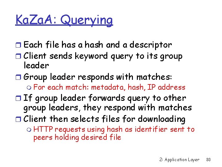 Ka. Za. A: Querying r Each file has a hash and a descriptor r