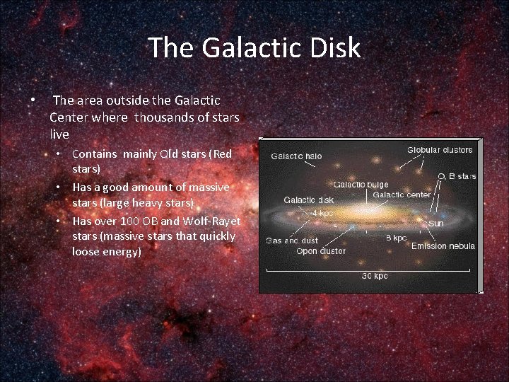 The Galactic Disk • The area outside the Galactic Center where thousands of stars