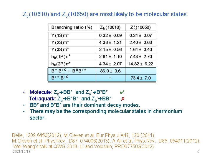 Zb(10610) and Zb(10650) are most likely to be molecular states. • Molecule: Zb BB*