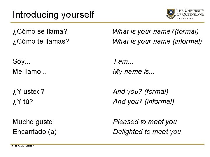 Introducing yourself ¿Cómo se llama? ¿Cómo te llamas? What is your name? (formal) What