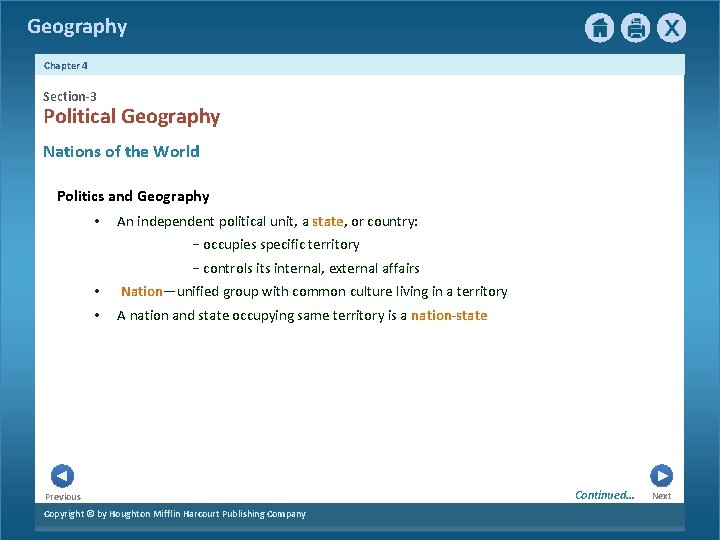Geography Chapter 4 Section-3 Political Geography Nations of the World Politics and Geography •