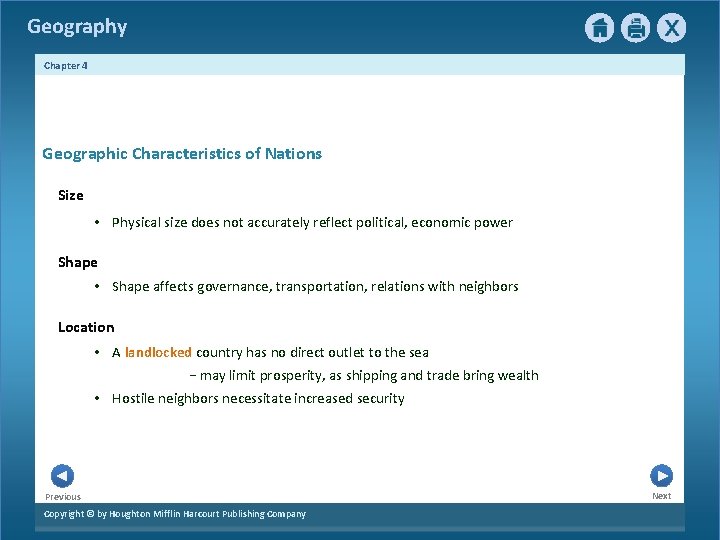 Geography Chapter 4 Geographic Characteristics of Nations Size • Physical size does not accurately