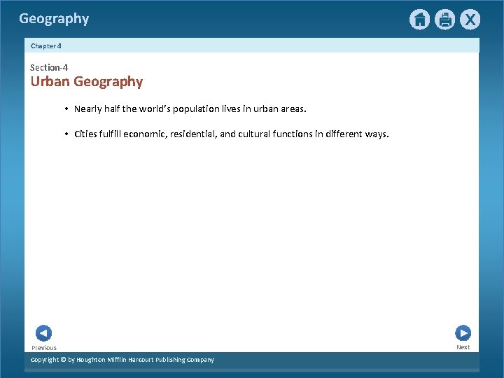 Geography Chapter 4 Section-4 Urban Geography • Nearly half the world’s population lives in