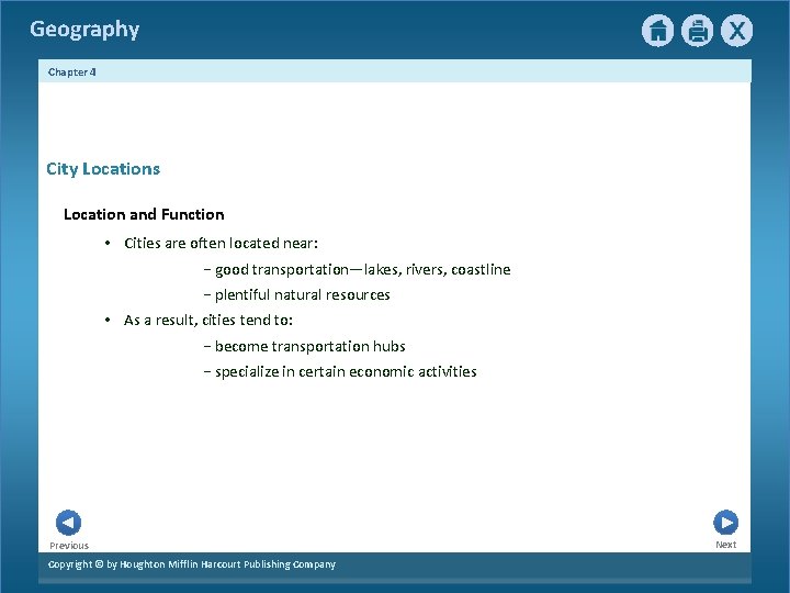 Geography Chapter 4 City Locations Location and Function • Cities are often located near: