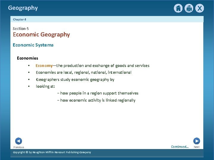 Geography Chapter 4 5 Section-5 Economic Geography Economic Systems Economies • Economy—the production and