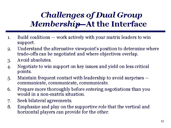 Challenges of Dual Group Membership At the Interface 1. 2. 3. 4. 5. 6.