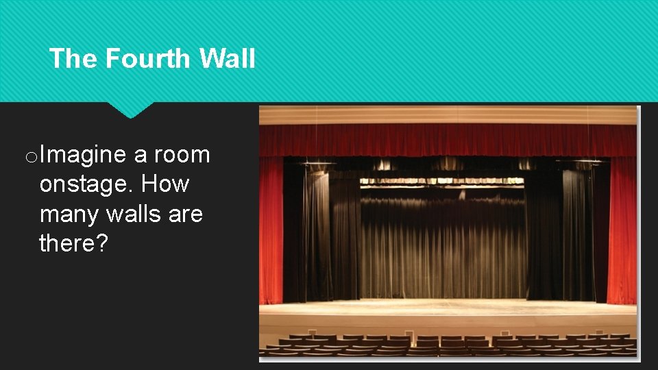 The Fourth Wall o. Imagine a room onstage. How many walls are there? 