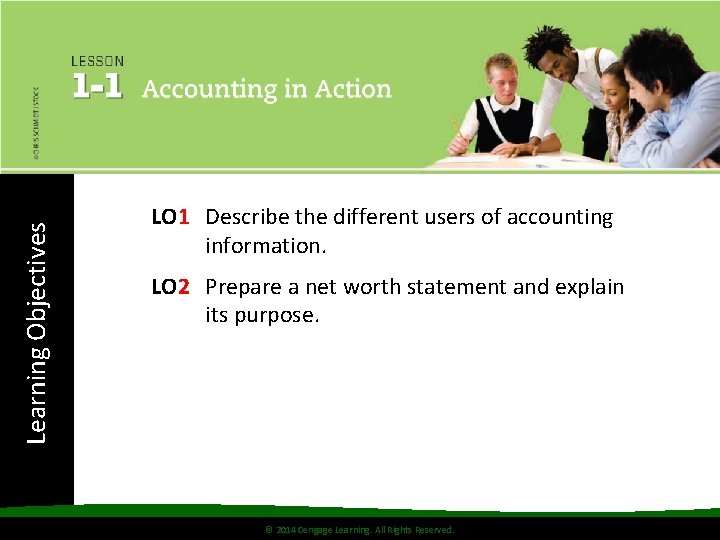 Learning Objectives LO 1 Describe the different users of accounting information. LO 2 Prepare