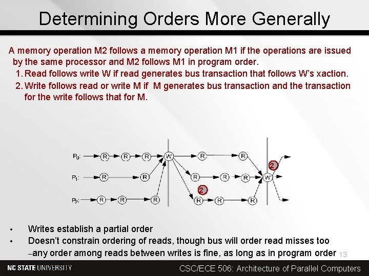 Determining Orders More Generally A memory operation M 2 follows a memory operation M