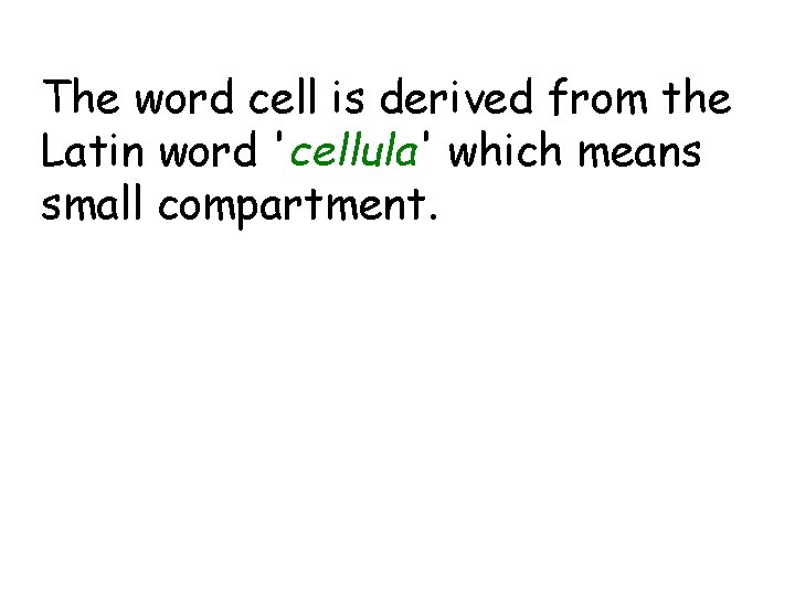 The word cell is derived from the Latin word 'cellula' which means small compartment.