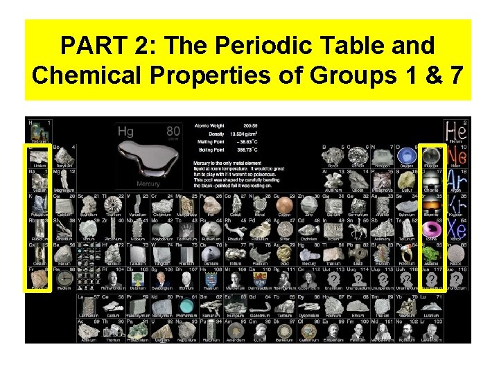PART 2: The Periodic Table and Chemical Properties of Groups 1 & 7 