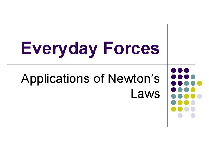 Everyday Forces Applications of Newton’s Laws 