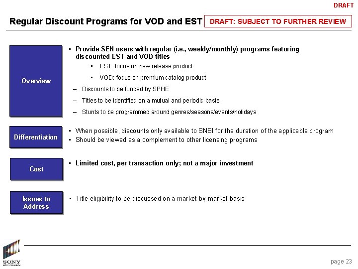 DRAFT Regular Discount Programs for VOD and EST DRAFT: SUBJECT TO FURTHER REVIEW •