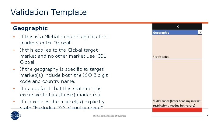 Validation Template Geographic • If this is a Global rule and applies to all