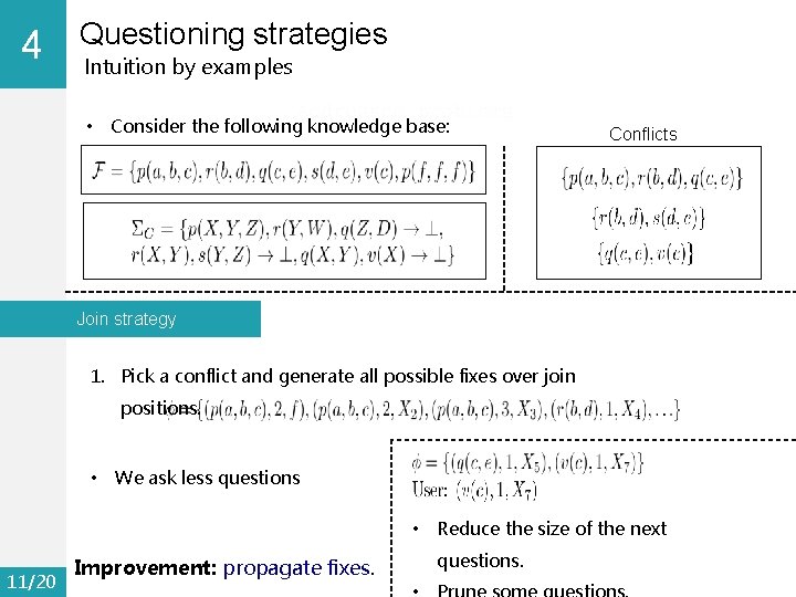 4 0 Questioning strategies Intuition by examples • Consider the following knowledge base: Conflicts