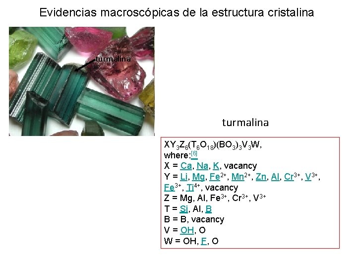 Evidencias macroscópicas de la estructura cristalina turmalina XY 3 Z 6(T 6 O 18)(BO