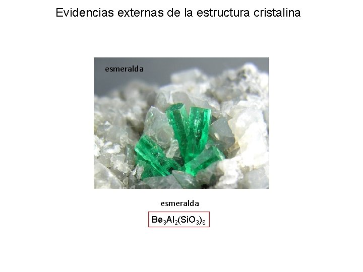 Evidencias externas de la estructura cristalina esmeralda Be 3 Al 2(Si. O 3)6 
