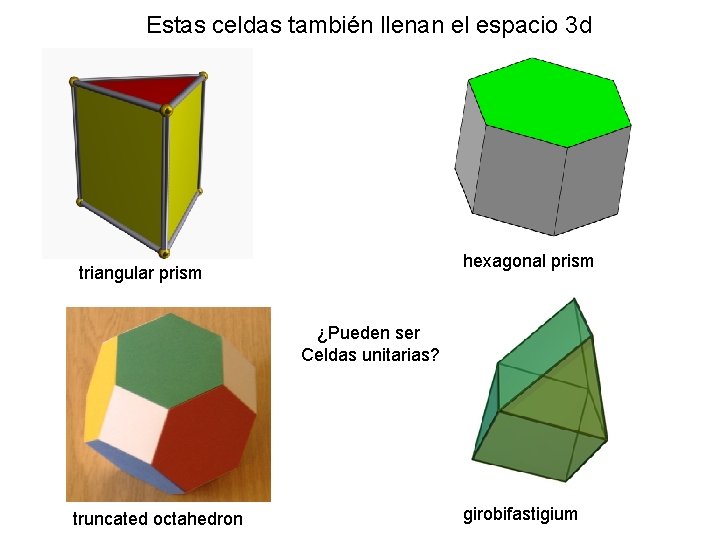 Estas celdas también llenan el espacio 3 d hexagonal prism triangular prism ¿Pueden ser