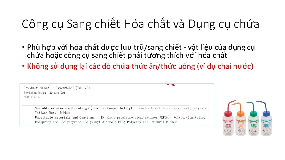 Công cụ Sang chiết Hóa chất và Dụng cụ chứa • Phù hợp với