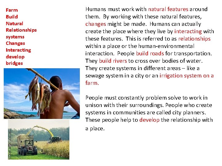 Farm Build Natural Relationships systems Changes Interacting develop bridges Humans must work with natural