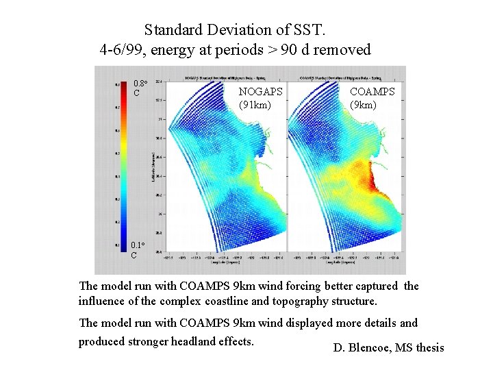 Standard Deviation of SST. 4 -6/99, energy at periods > 90 d removed 0.