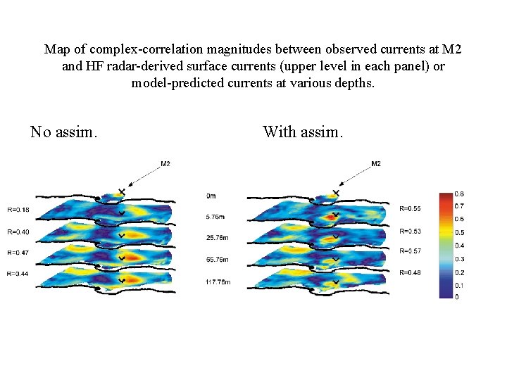 Map of complex-correlation magnitudes between observed currents at M 2 and HF radar-derived surface