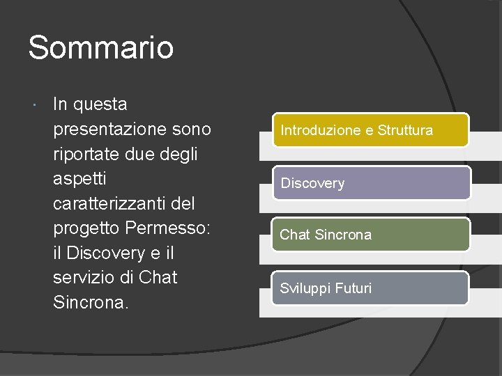 Sommario In questa presentazione sono riportate due degli aspetti caratterizzanti del progetto Permesso: il