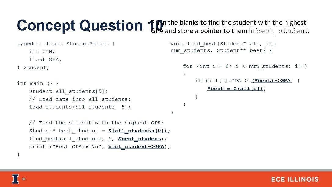 Concept Question 10 Fill in the blanks to find the student with the highest