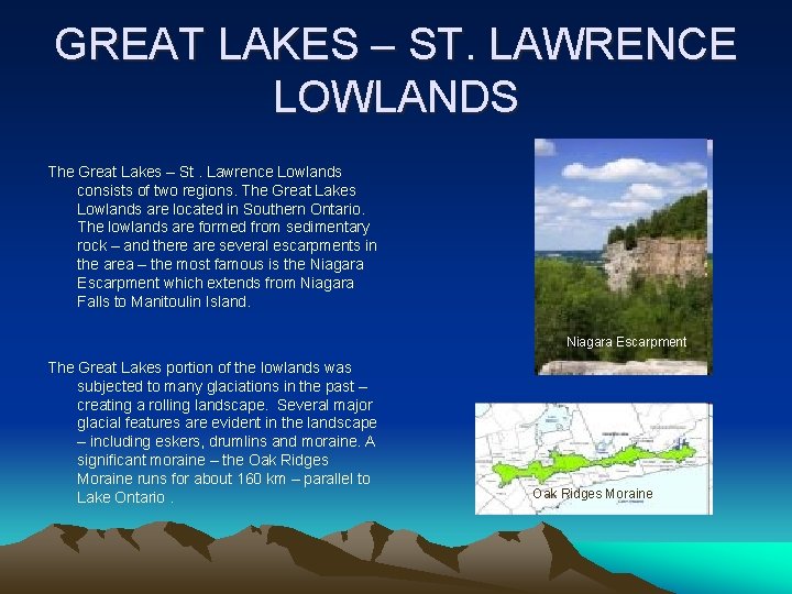GREAT LAKES – ST. LAWRENCE LOWLANDS The Great Lakes – St. Lawrence Lowlands consists