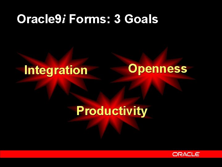 Oracle 9 i Forms: 3 Goals Integration Openness Productivity 