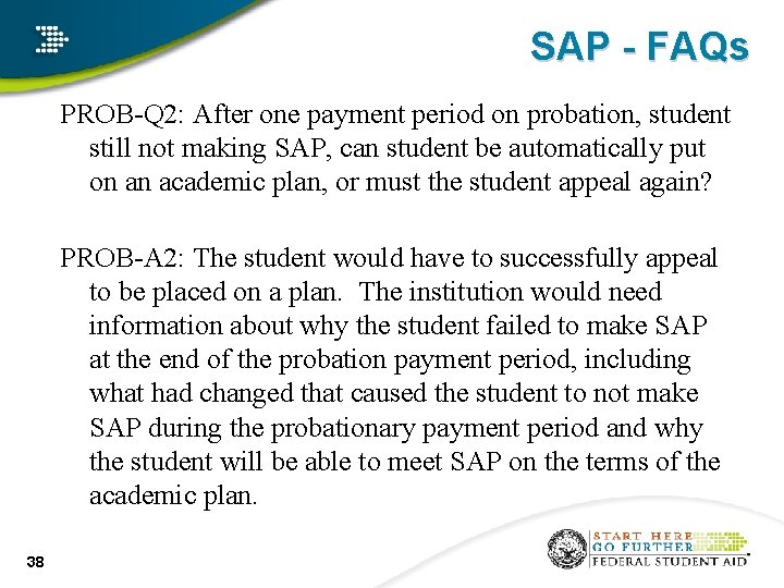SAP - FAQs PROB-Q 2: After one payment period on probation, student still not