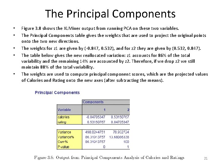 The Principal Components • • • Figure 3. 8 shows the XLMiner output from The Principal Components • • • Figure 3. 8 shows the XLMiner output from