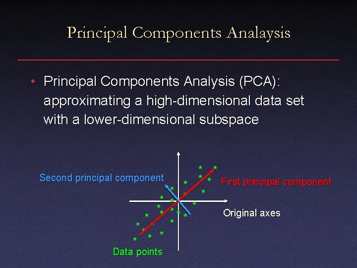 Principal Components Analaysis • Principal Components Analysis (PCA): approximating a high-dimensional data set with