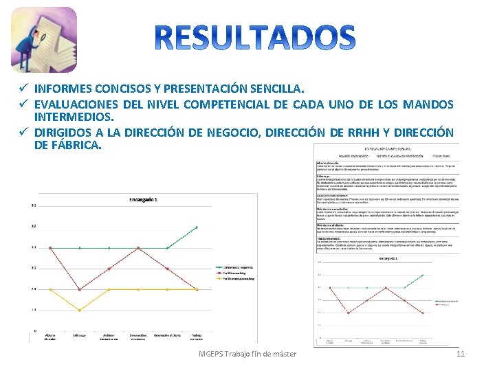 ü INFORMES CONCISOS Y PRESENTACIÓN SENCILLA. ü EVALUACIONES DEL NIVEL COMPETENCIAL DE CADA UNO