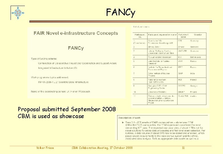 FANCy Proposal submitted September 2008 CBM is used as showcase Volker Friese CBM Collaboration