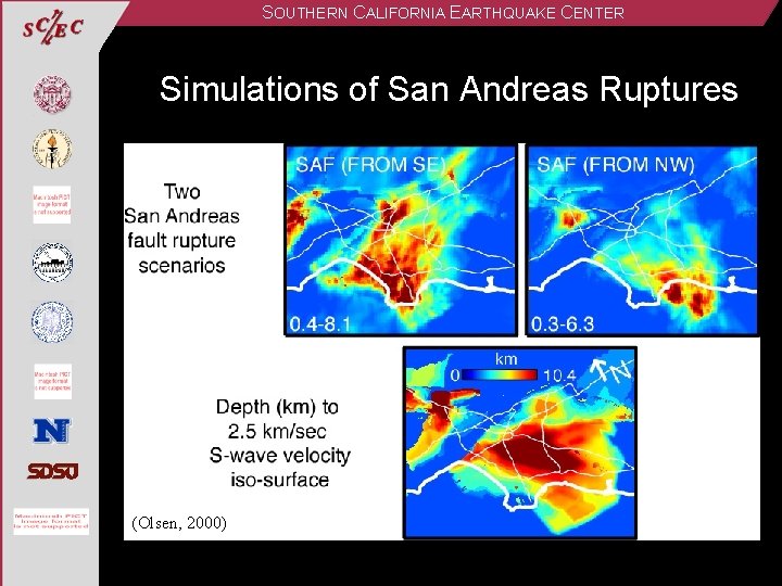 SOUTHERN CALIFORNIA EARTHQUAKE CENTER Simulations of San Andreas Ruptures (Olsen, 2000) 