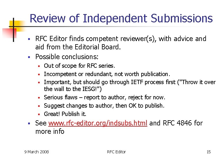 Review of Independent Submissions RFC Editor finds competent reviewer(s), with advice and aid from Review of Independent Submissions RFC Editor finds competent reviewer(s), with advice and aid from