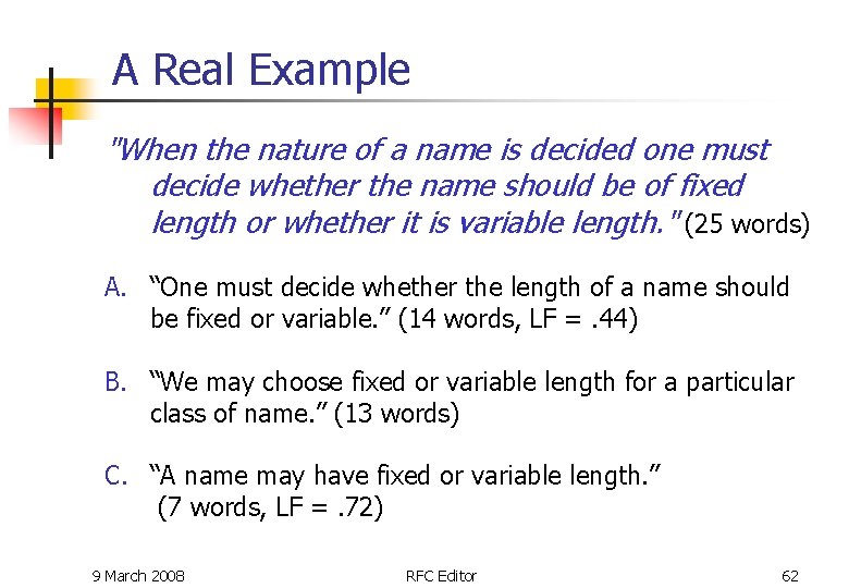 A Real Example "When the nature of a name is decided one must decide A Real Example "When the nature of a name is decided one must decide