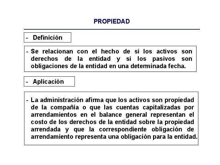 PROPIEDAD - Definición - Se relacionan con el hecho de si los activos son