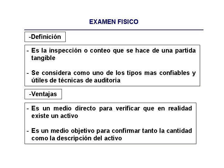 EXAMEN FISICO -Definición - Es la inspección o conteo que se hace de una