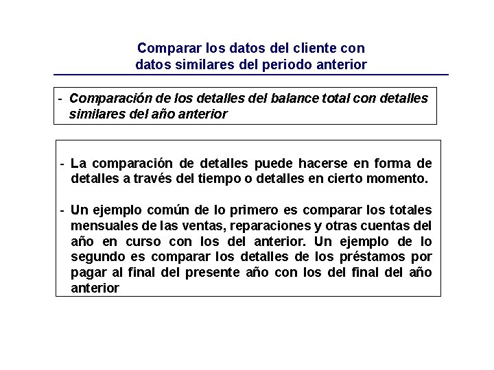 Comparar los datos del cliente con datos similares del periodo anterior - Comparación de