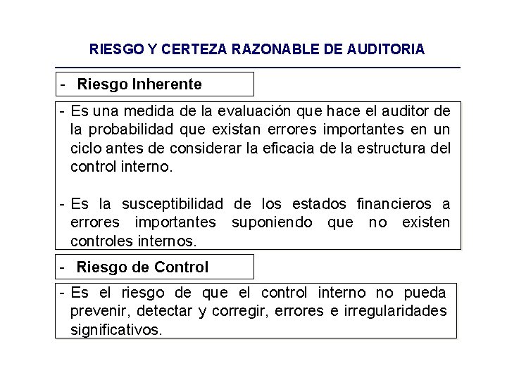 RIESGO Y CERTEZA RAZONABLE DE AUDITORIA - Riesgo Inherente - Es una medida de