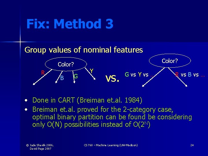 Fix: Method 3 Group values of nominal features Color? R • • B G