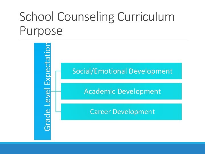 Grade Level Expectations School Counseling Curriculum Purpose Social/Emotional Development Academic Development Career Development 