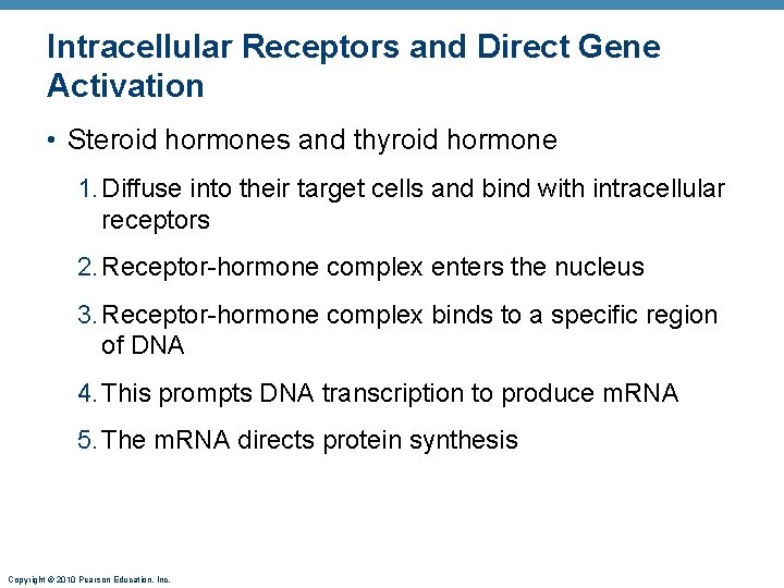 Intracellular Receptors and Direct Gene Activation • Steroid hormones and thyroid hormone 1. Diffuse