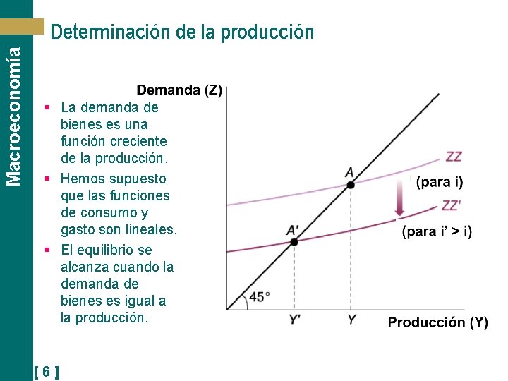 Macroeconomía Determinación de la producción § La demanda de bienes es una función creciente