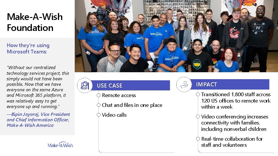 Make-A-Wish Foundation How they’re using Microsoft Teams: “Without our centralized technology services project, this